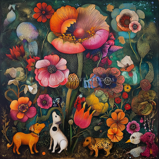 Floral Fantasy Dog Art Print | Design FF01