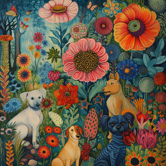 Floral Fantasy Dog Art Print | Design FF02