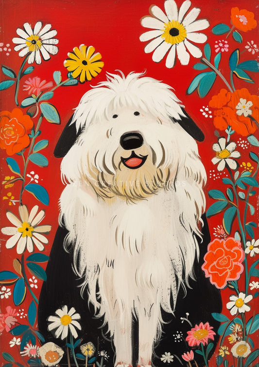 Old English Sheepdog Dog Art Print Digital Painting | Design OES10