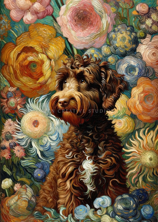 Labradoodle Dog Art Print Brown Van Gogh | Design LD01